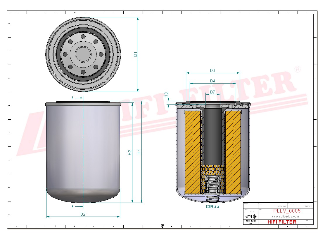 Schema tecnico Filtro olio 1004039 per trattori e macchine agricole