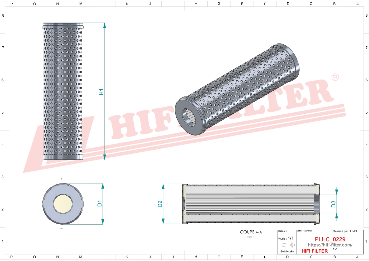 Schema tecnico Filtro idraulico 309316121 per trattori e macchine agricole