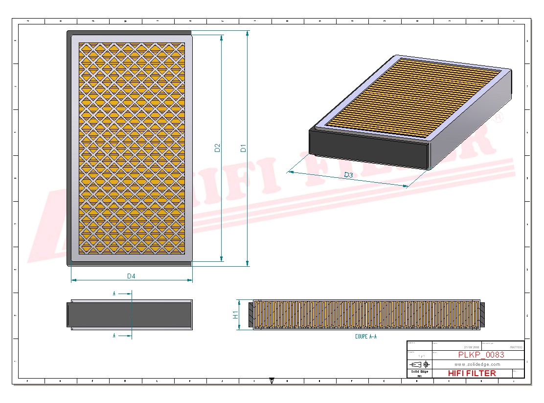 Schema tecnico Filtro abitacolo P54-4265 per trattori e macchine agricole