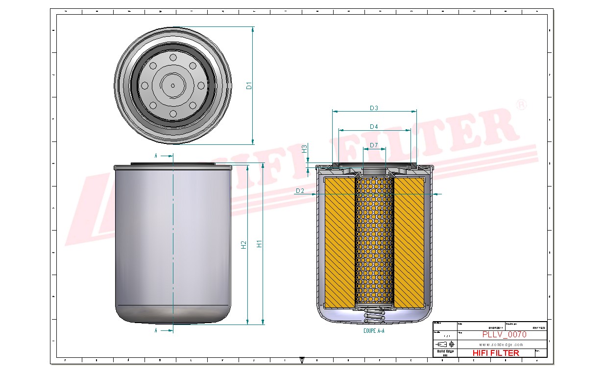 Schema tecnico Filtro olio