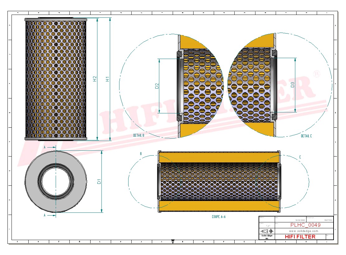 Schema tecnico Filtro idraulico AW16050 per trattori e macchine agricole
