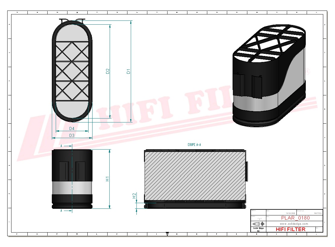 Schema tecnico Filtro aria 11182388 per trattori e macchine agricole