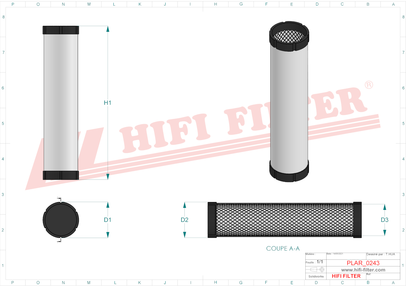 Schema tecnico Filtro aria 1006764352 per trattori e macchine agricole