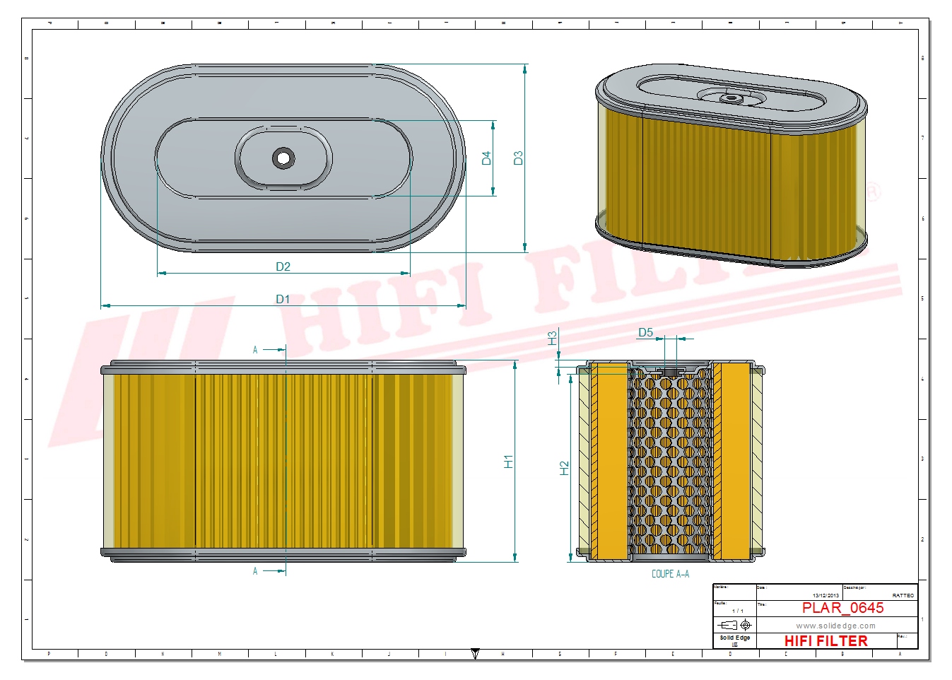 Schema tecnico Filtro aria