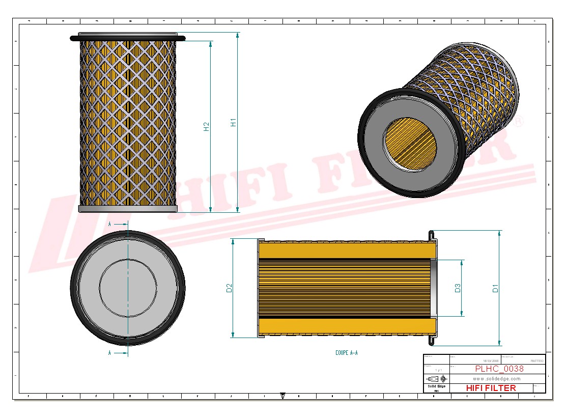 Schema tecnico Filtro olio