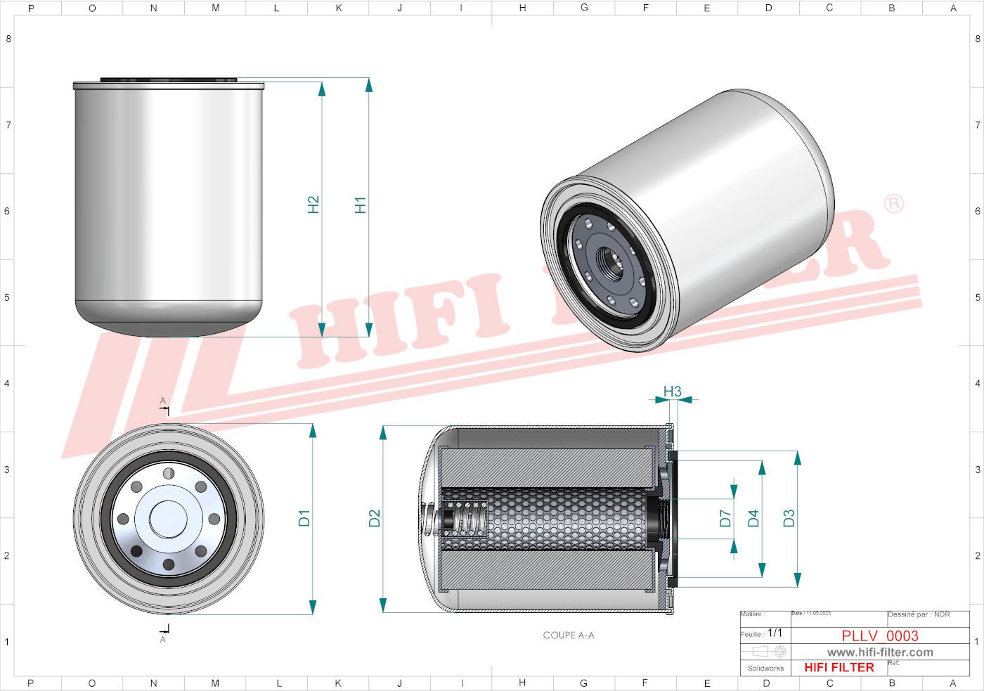 Schema tecnico Filtro olio
