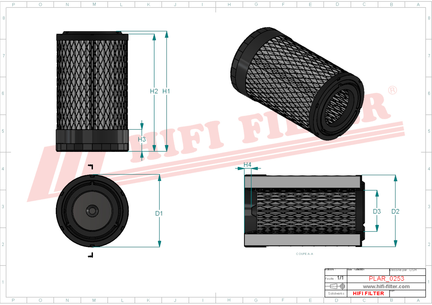 Schema tecnico Filtro aria C29022 per trattori e macchine agricole