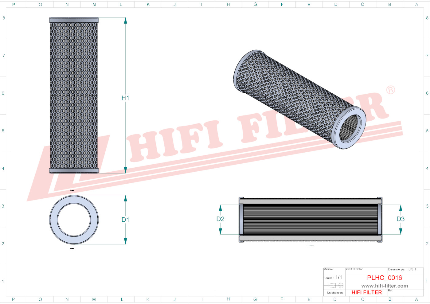 Schema tecnico Filtro idraulico 0001842225 per trattori e macchine agricole