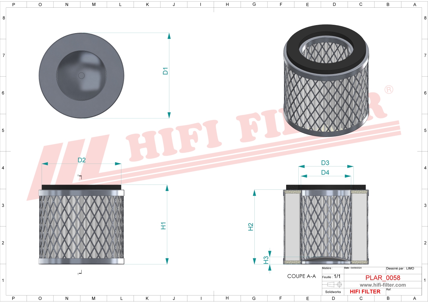 Schema tecnico Filtro aria A69334 per trattori e macchine agricole