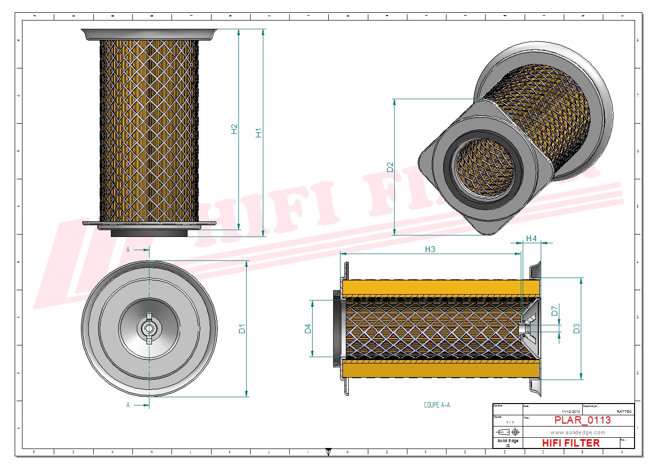 Schema tecnico Filtro aria
