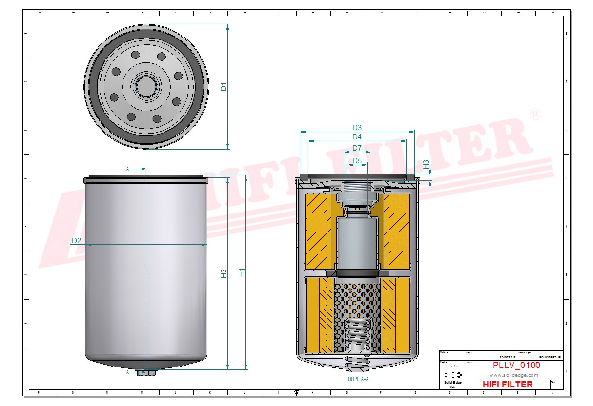Schema tecnico Filtro olio