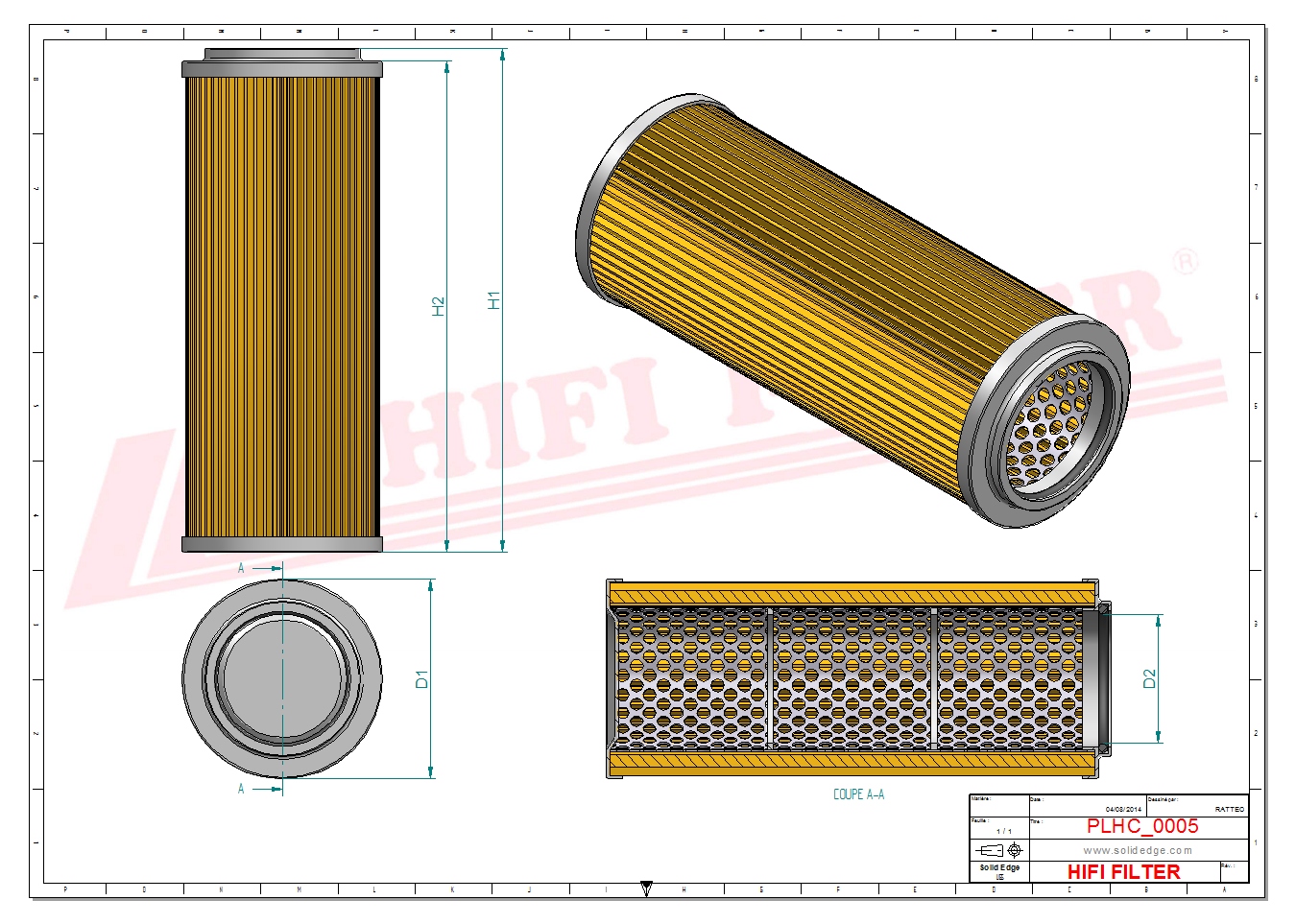 Schema tecnico Filtro idraulico 14552356 per trattori e macchine agricole