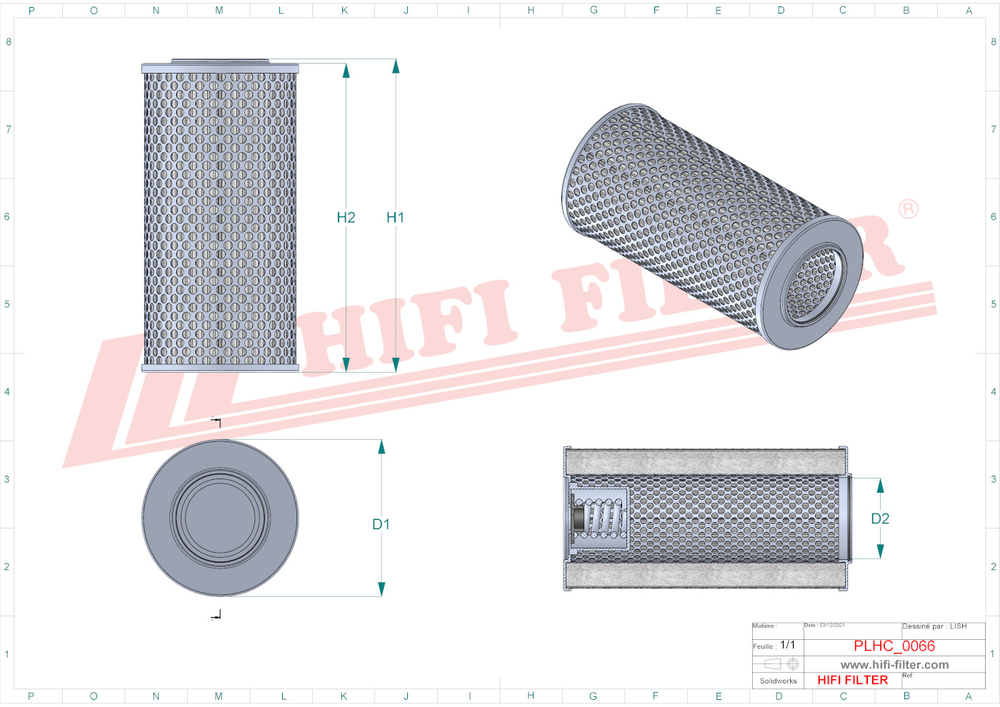 Schema tecnico Filtro idraulico H5010 per trattori e macchine agricole