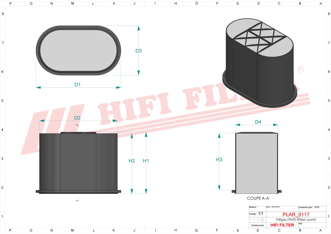 Schema tecnico Filtro aria