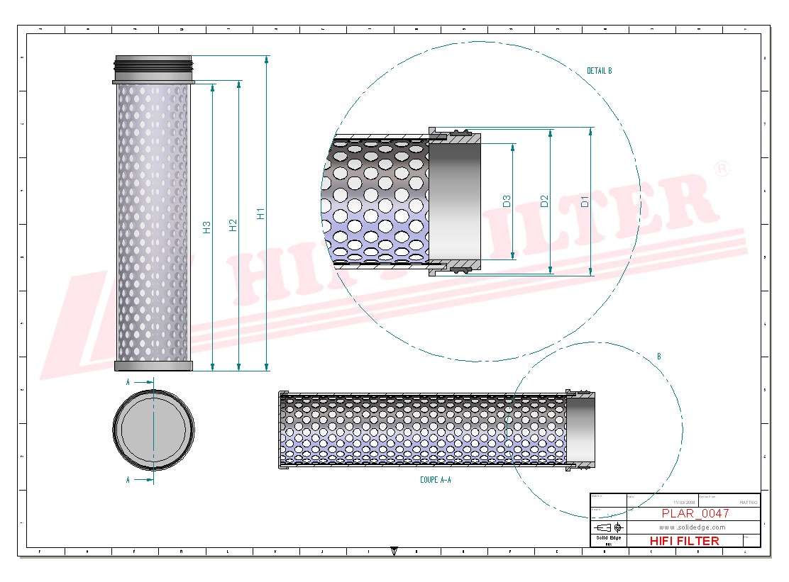 Schema tecnico Filtro aria 32721-58240 per trattori e macchine agricole