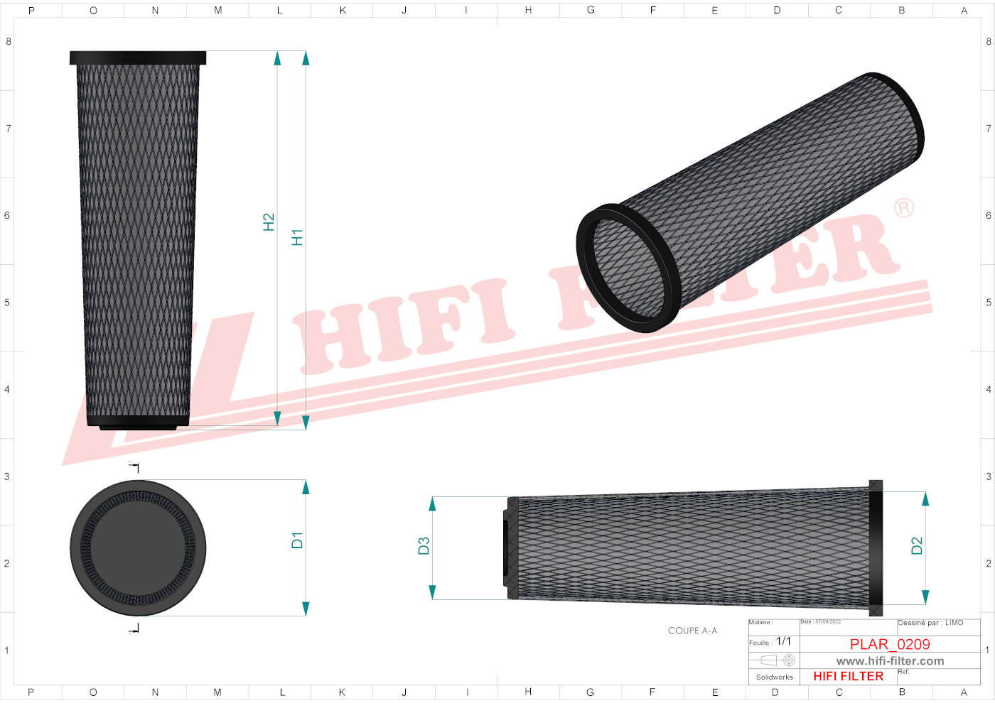 Schema tecnico Filtro aria