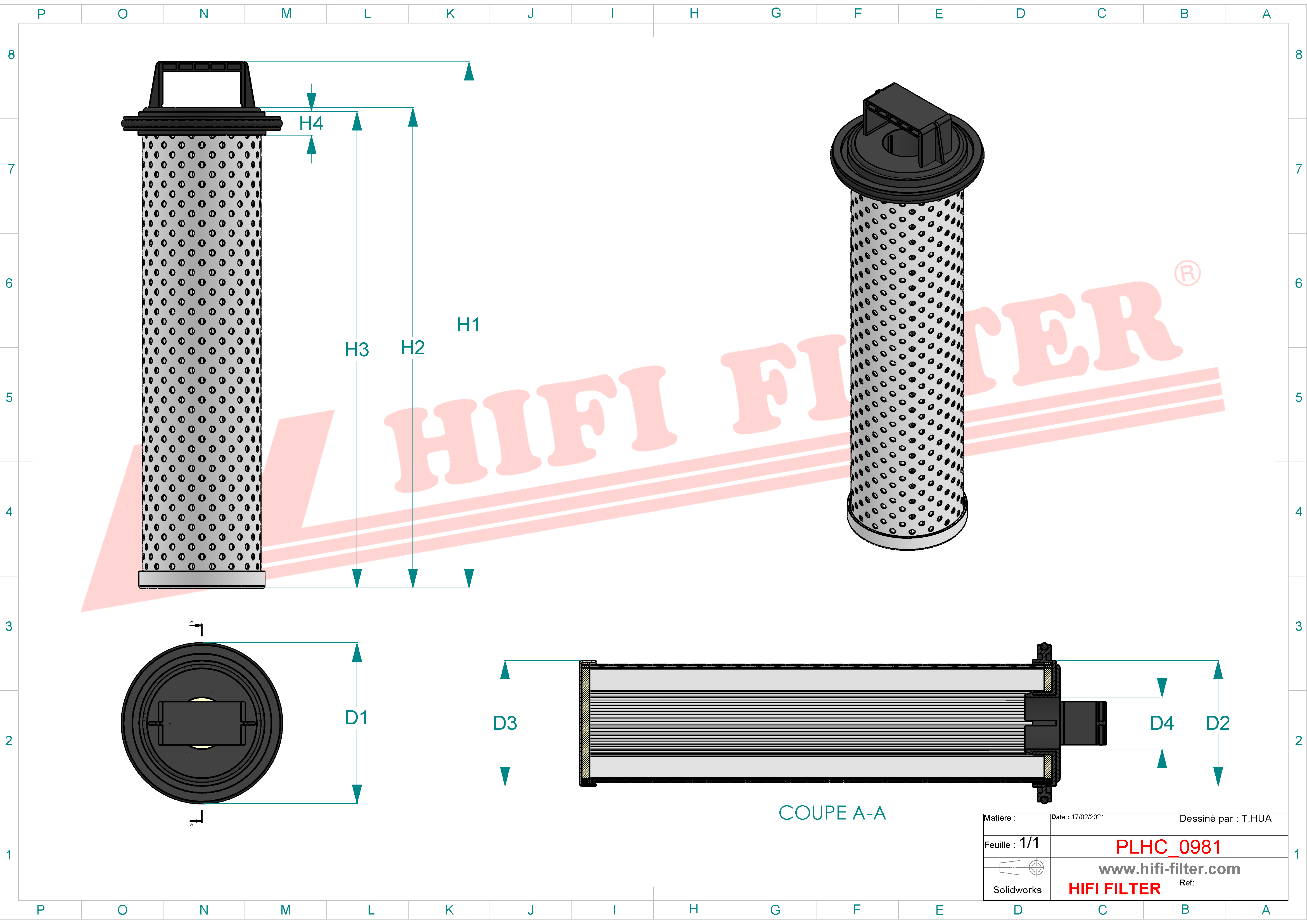 Schema tecnico Filtro idraulico WHE27185 per trattori e macchine agricole