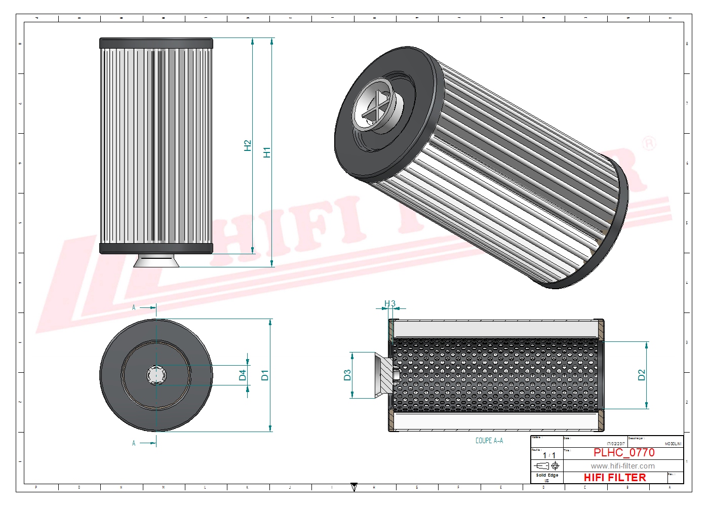 Schema tecnico Filtro idraulico 41500 per trattori e macchine agricole