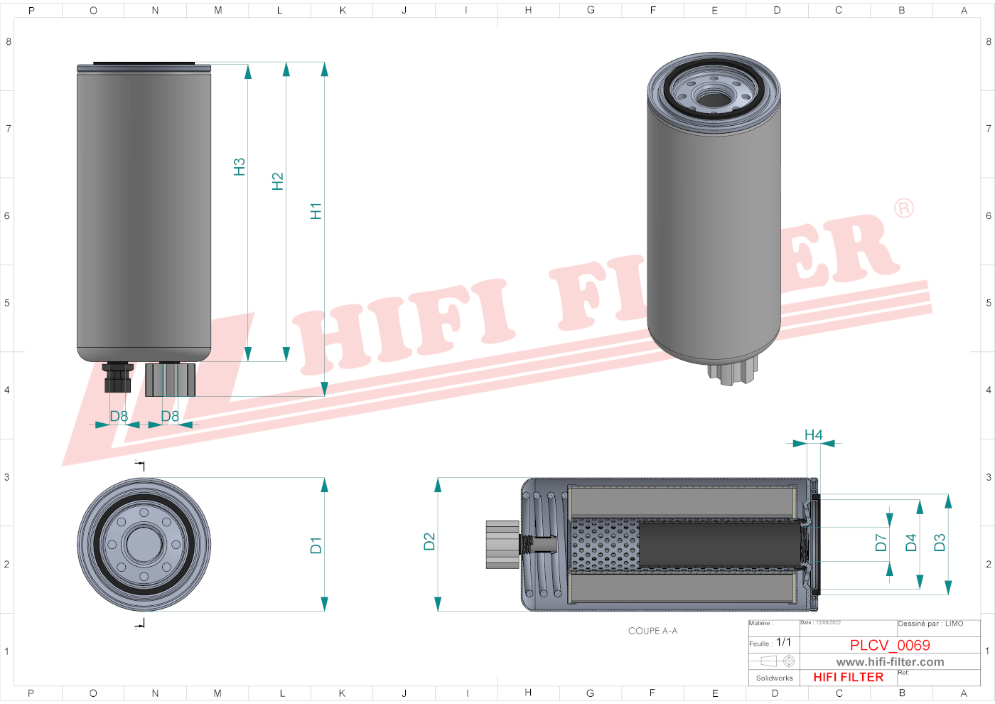 Schema tecnico Filtro carburante 0-114581900 per trattori e macchine agricole