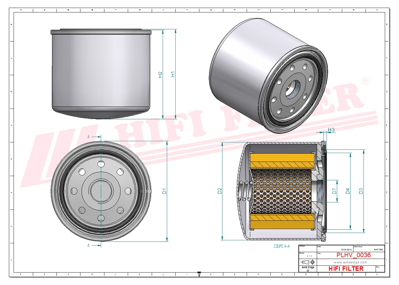 Schema tecnico Filtro idraulico 1006764181 per trattori e macchine agricole