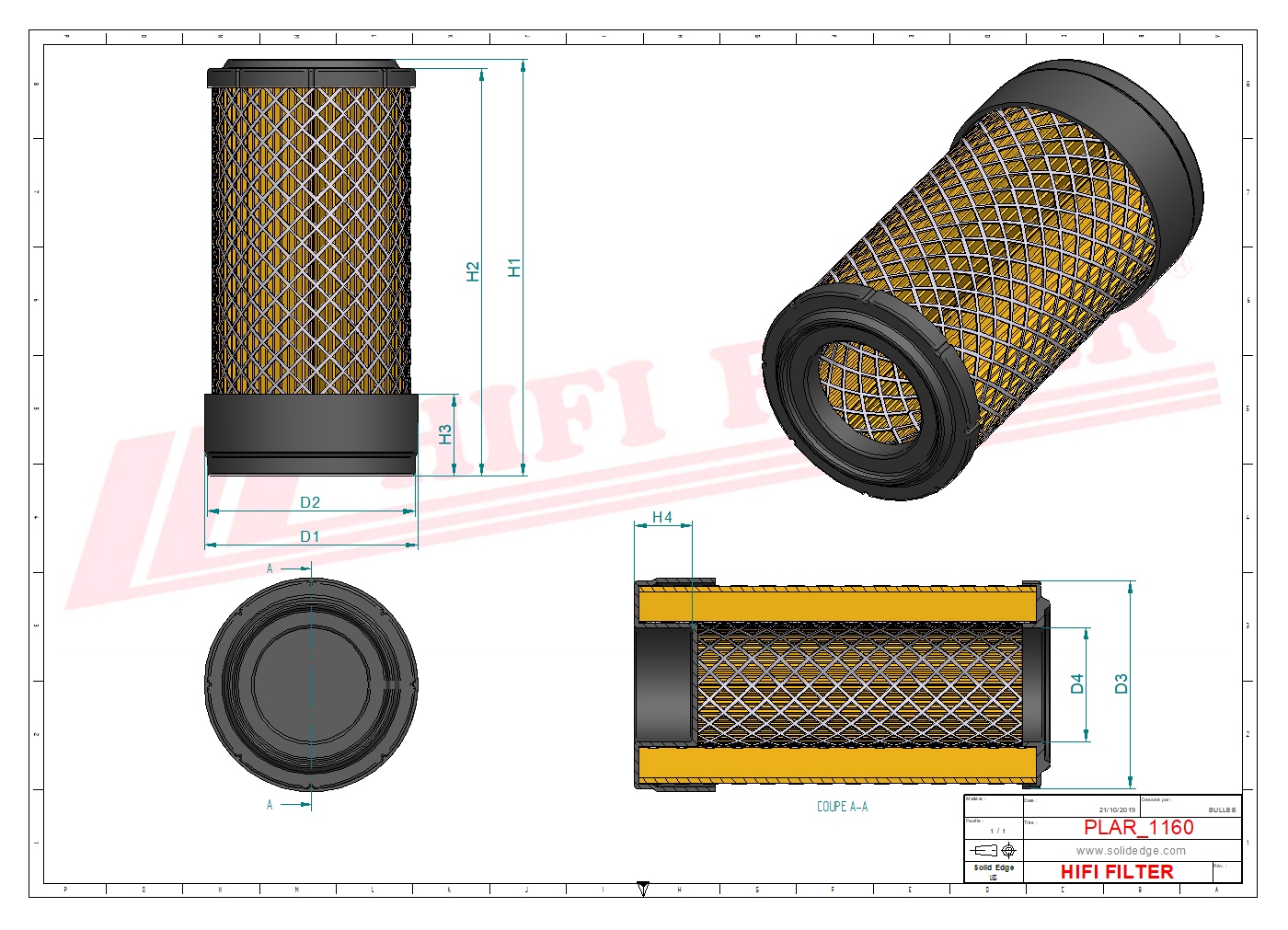 Schema tecnico Filtro aria P78-3543 per trattori e macchine agricole