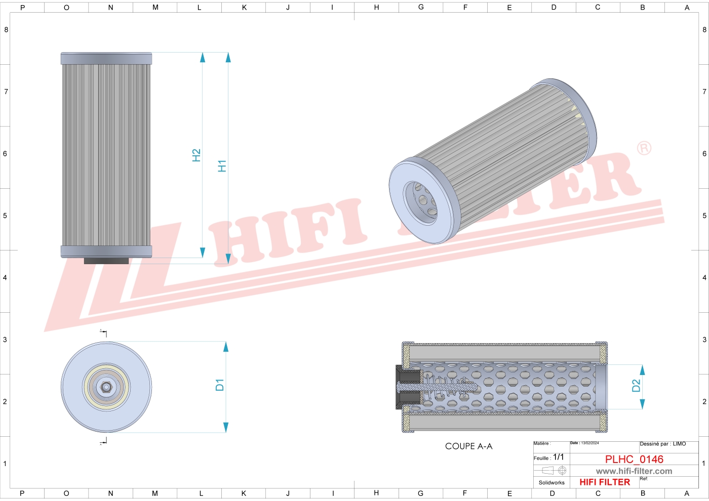 Schema tecnico Filtro idraulico AH83981 per trattori e macchine agricole