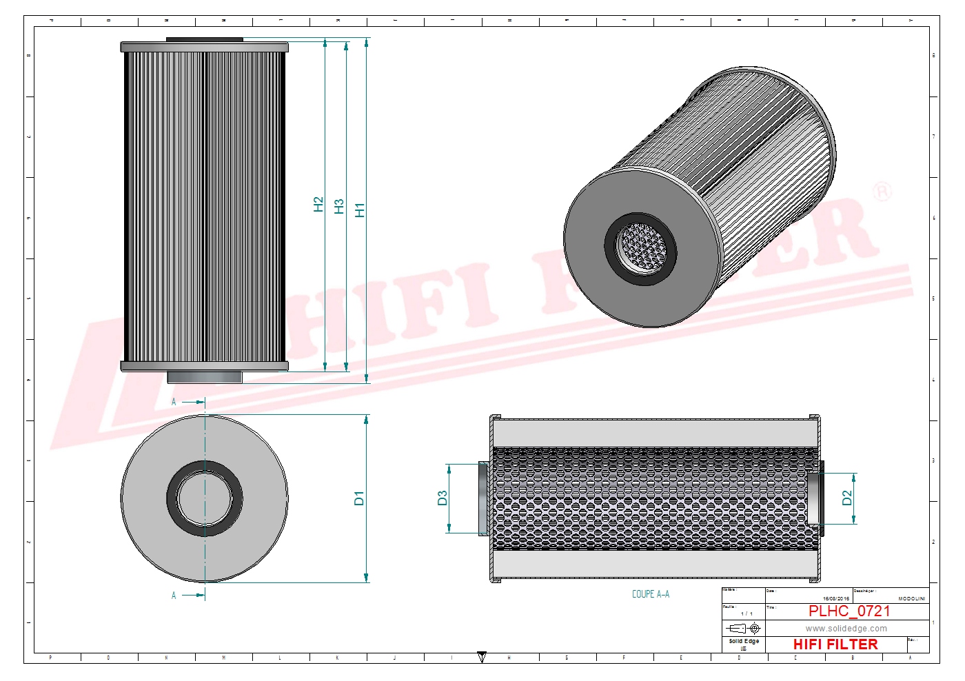 Schema tecnico Filtro olio