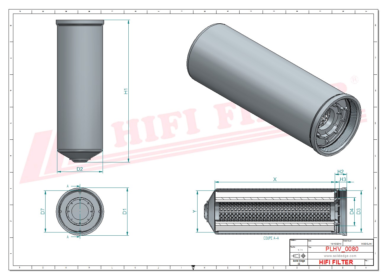 Schema tecnico Filtro olio