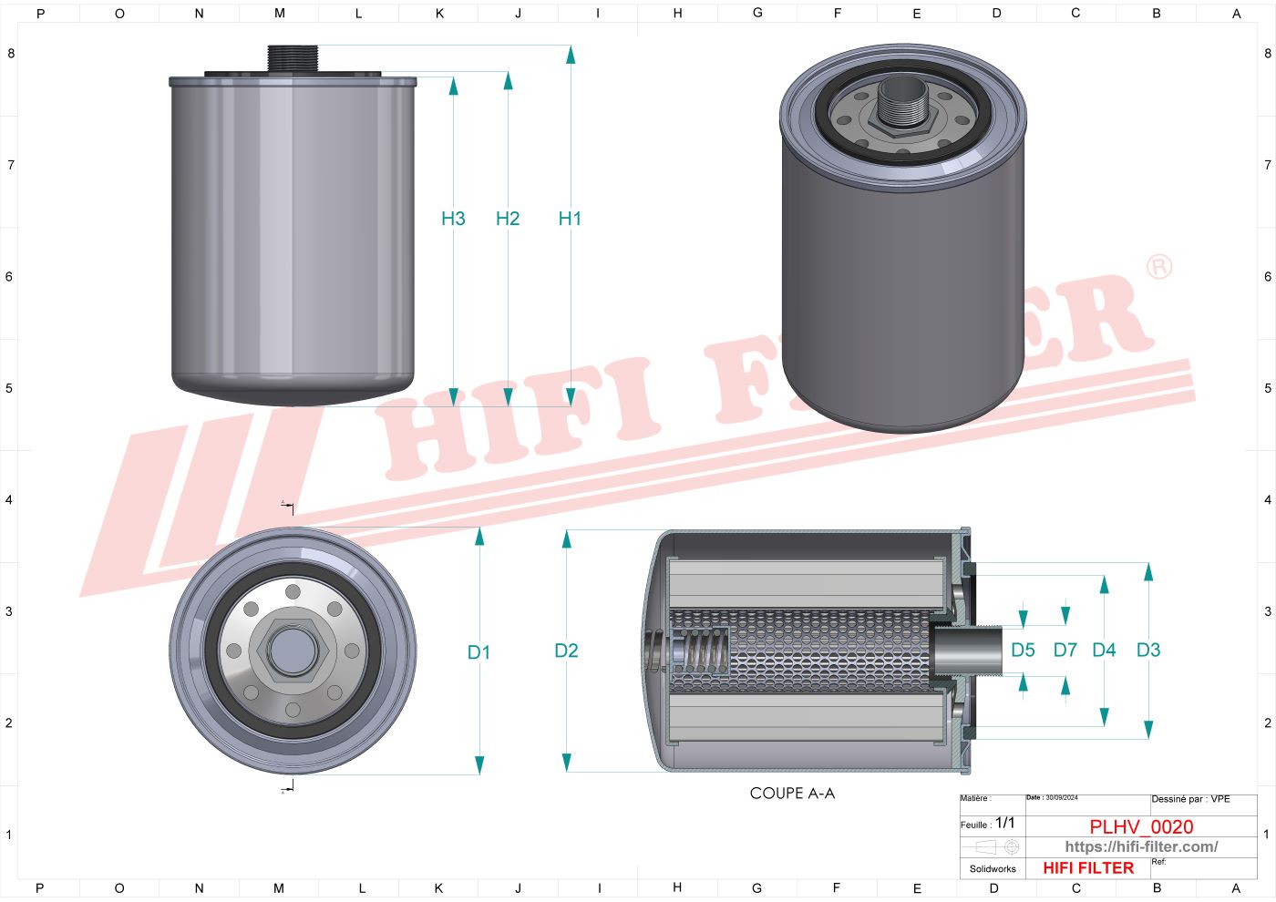 Schema tecnico Filtro olio