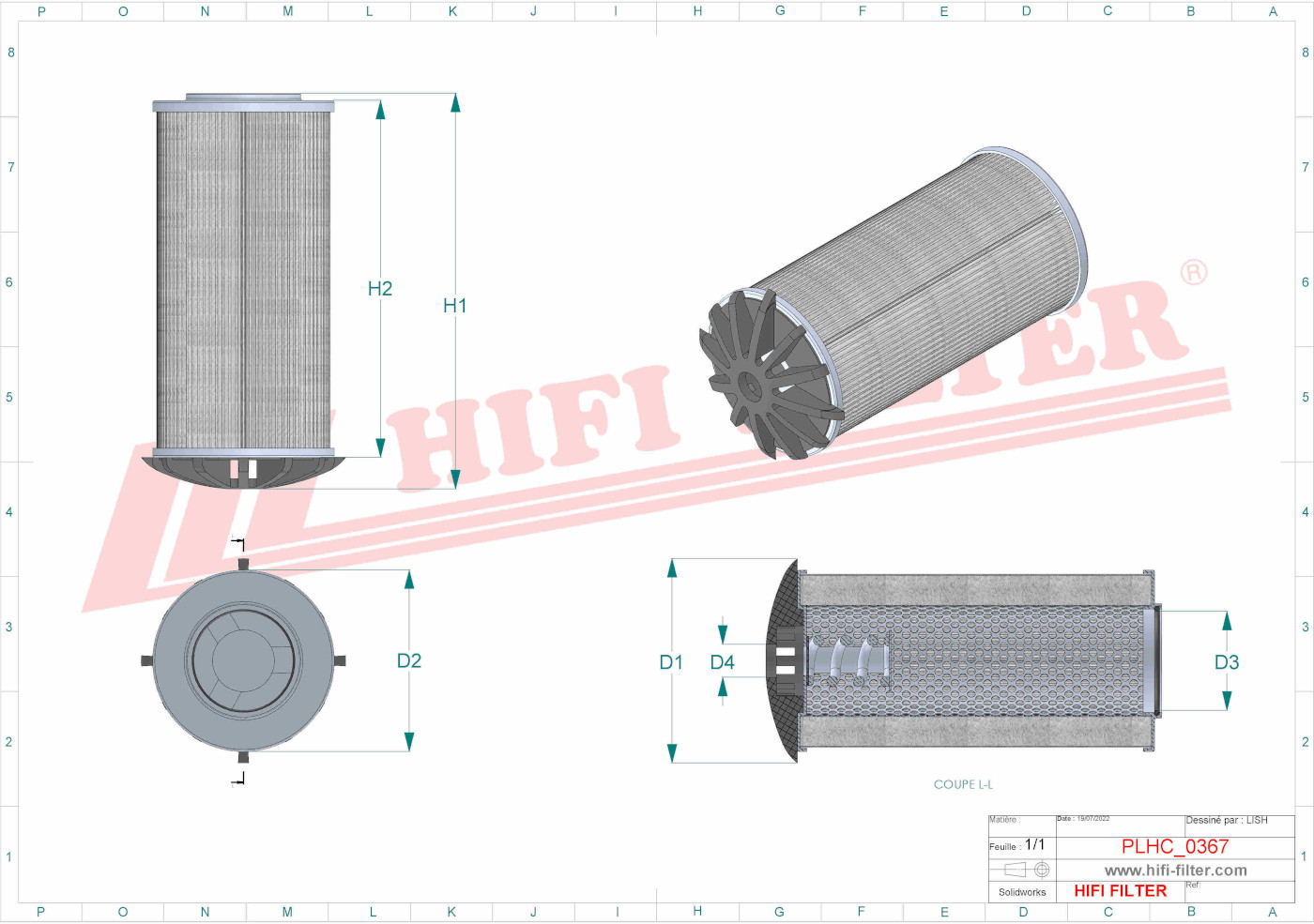 Schema tecnico Filtro olio