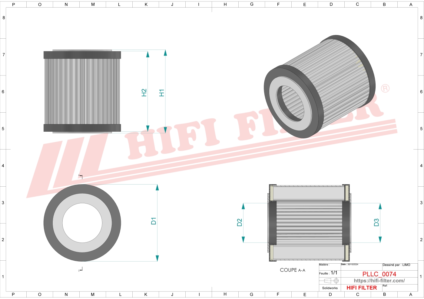 Schema tecnico Filtro olio 1529636 per trattori e macchine agricole