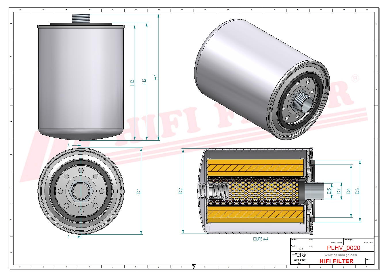 Schema tecnico Filtro olio