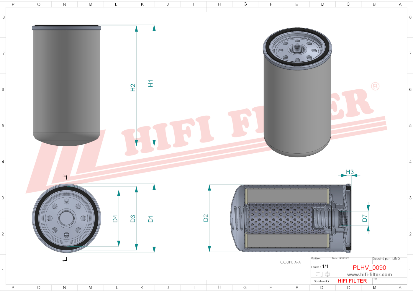 Schema tecnico Filtro idraulico 048385000 per trattori e macchine agricole