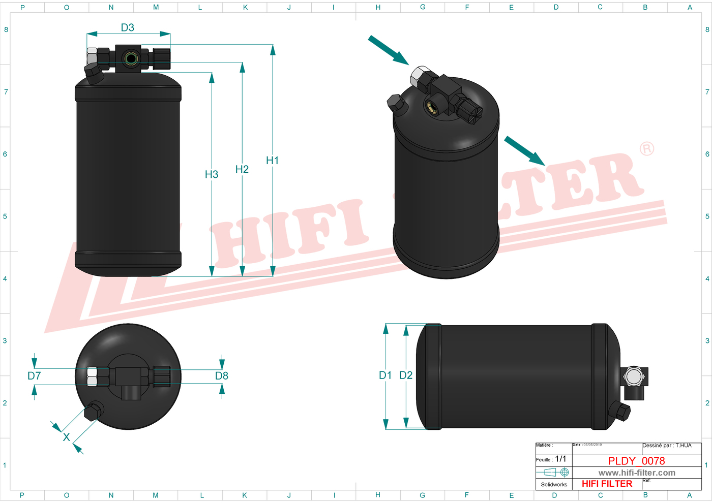 Schema tecnico Filtro Desidratatore Per Climatizzatori AH122338 per trattori e macchine agricole