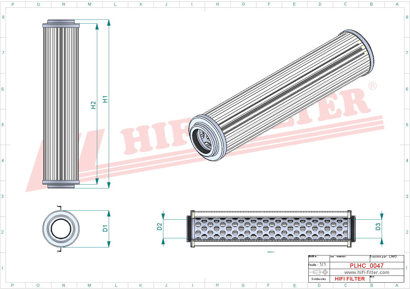 Schema tecnico Filtro idraulico W21CK-T0004 per trattori e macchine agricole