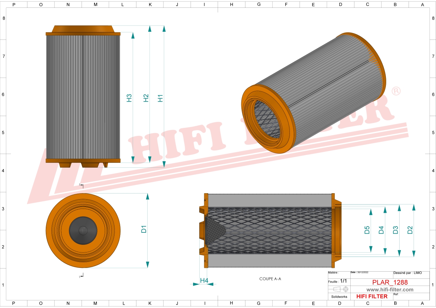 Schema tecnico Filtro aria 10802649 per trattori e macchine agricole
