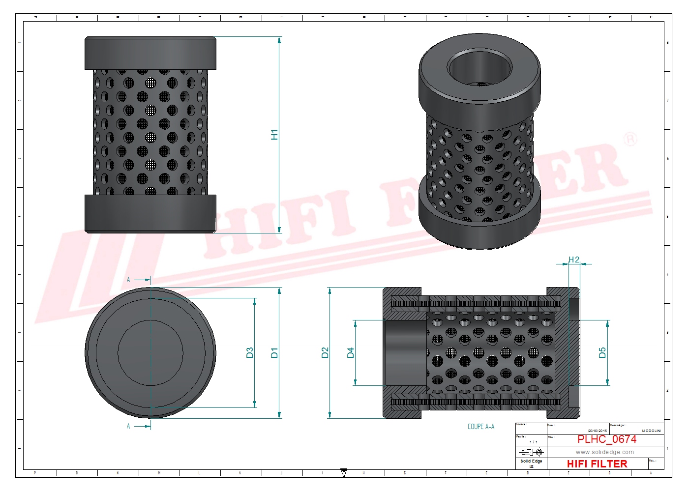 Schema tecnico Filtro idraulico 1006763848 per trattori e macchine agricole