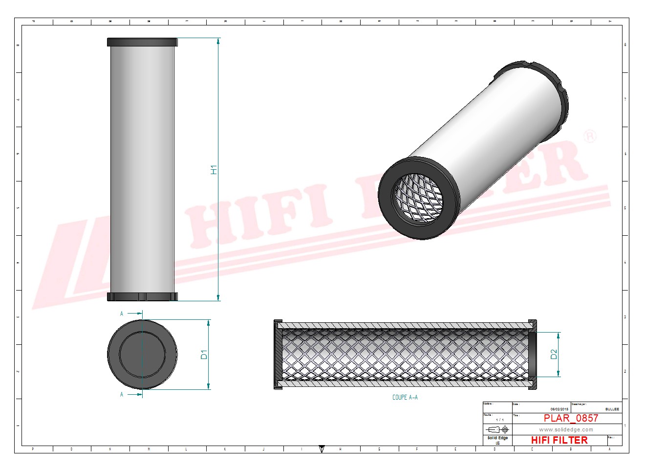 Schema tecnico Filtro aria CF1295 per trattori e macchine agricole